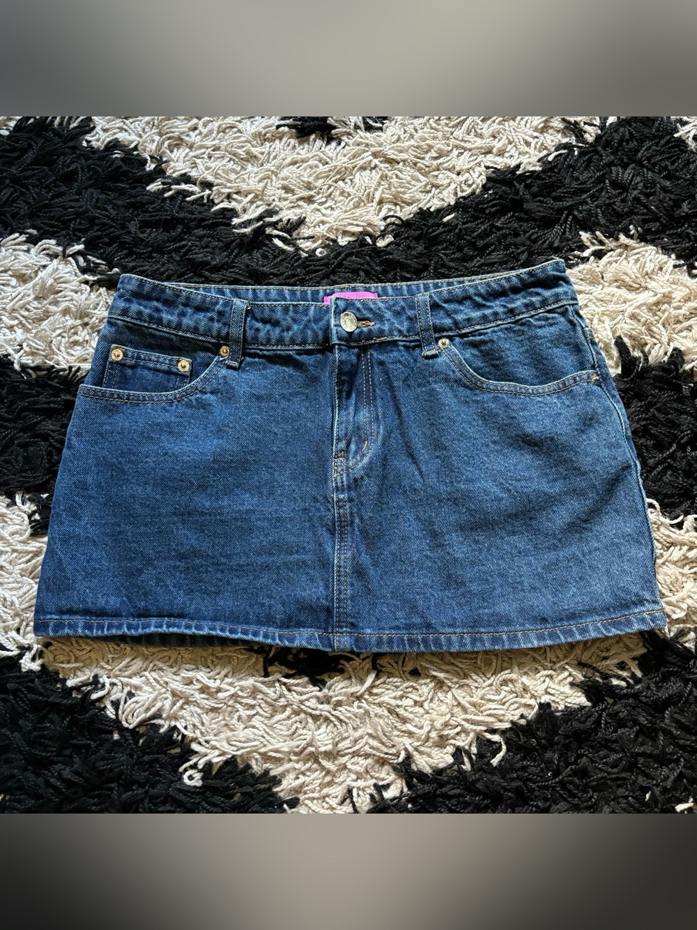 Edikted Medium Wash Denim Mini Jean Skirt